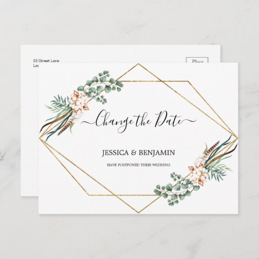 Carte Postale Eucalyptus Feuille Script Changement de date (Devant / Derrière)