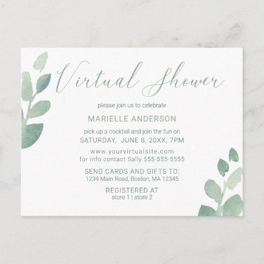 Carte Postale Eucalyptus Green Watercolor moderne Douche virtuel (Devant)