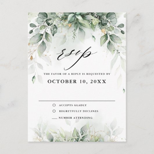 Carte Postale Eucalyptus Greenery Gum Mariage botanique RSVP (Devant)
