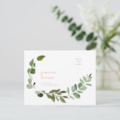 Carte Postale Eucalyptus Mariage Texte rose Enregistrer la date (Debout devant)