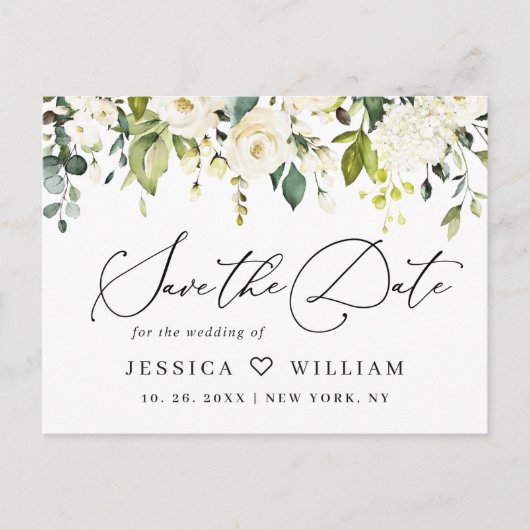 Carte Postale Eucalyptus Roses Blanches Boho Mariage Enregistrer (Devant)