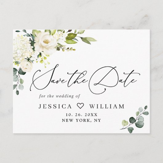 Carte Postale Eucalyptus Roses Blanches Boho Mariage Enregistrer (Devant)