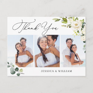 Carte Postale Eucalyptus Roses Blanches Mariage 3 Merci photo