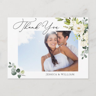 Carte Postale Eucalyptus Roses Blanches Mariage Photo Merci