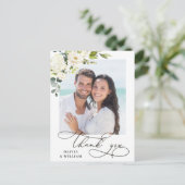 Carte Postale Eucalyptus Roses Blanches Mariage Photo Merci (Debout devant)