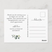Carte Postale Eucalyptus Roses Blanches Mariage Photo Merci (Dos)