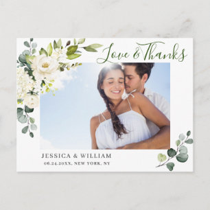 Carte Postale Eucalyptus Roses Blanches Mariage Photo Merci