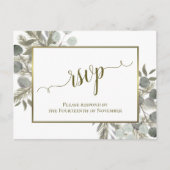 Carte Postale Eucalyptus rustique & Mariage de pin d'or RSVP (Devant)