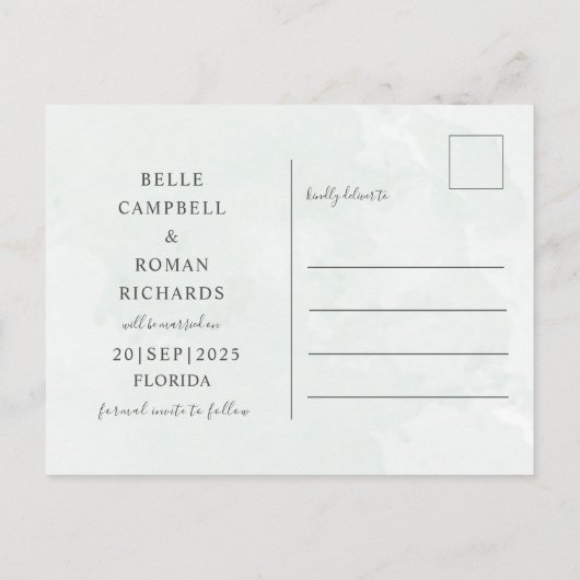 Carte Postale Eucalyptus rustique Sage vert Enregistrer la date (Dos)