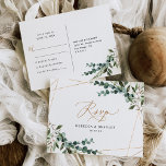 Carte Postale Eucalyptus Rustique Verdure Gold Frame Mariage RSV<br><div class="desc">Conçue pour coordonner avec notre collection Rustic Greenery mariage,  cette carte RSVP personnalisable,  propose des botaniques de verdure à l'aquarelle,  script de calligraphie moderne jumelé à une police serif élégante en noir. Éléments correspondants disponibles.</div>