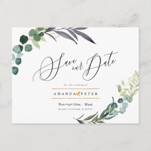 Carte Postale Eucalyptus rustique, verdure Sauvez la date