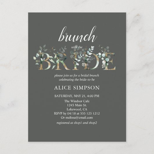 Carte Postale Eucalyptus Script Bridal Brunch Douche (Devant)