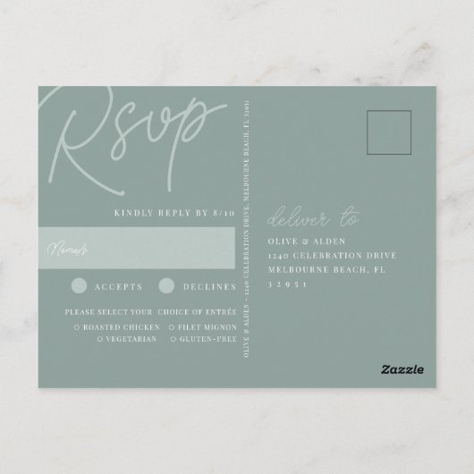 Carte Postale Eucalyptus | Script Watermark Meice Choice RSVP (Dos)