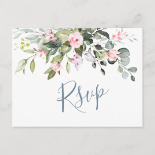 Carte Postale Eucalyptus Verdure Blush Roses mariage RSVP