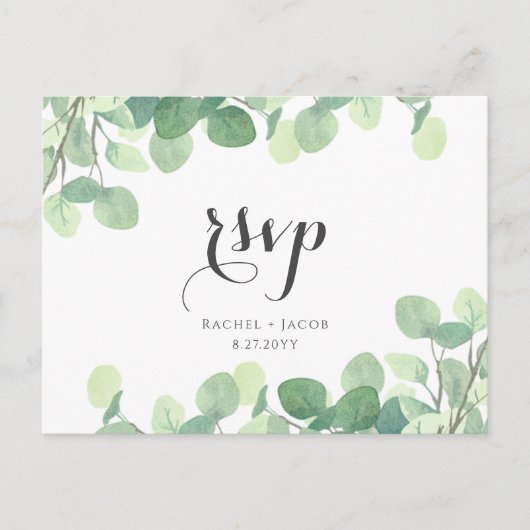 Carte Postale Eucalyptus Verdure Moderne Script Mariage RSVP (Devant)