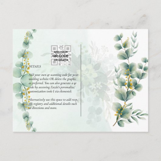 Carte Postale Eucalyptus Verdure Or MARIAGE QR CODE Moderne (Dos)