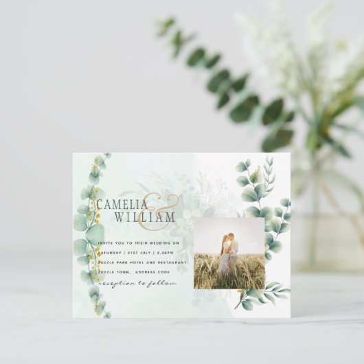 Carte Postale Eucalyptus Verdure Or MARIAGE QR CODE Moderne (Debout devant)