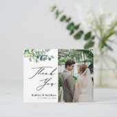 Carte Postale Eucalyptus Verdure Script Photo Mariage Merci (Debout devant)