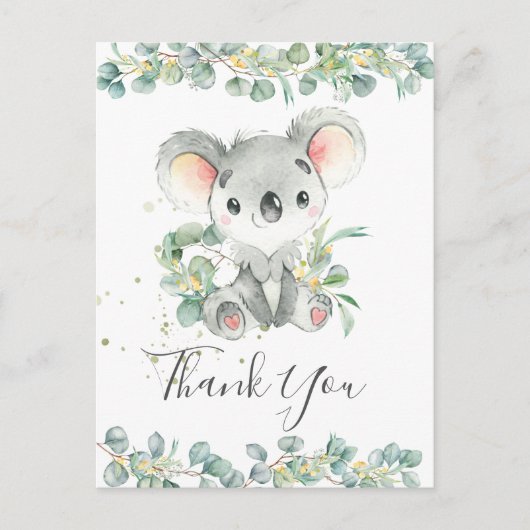 Carte Postale Eucalyptus Vert Cute Koala Merci d'anniversaire (Devant)