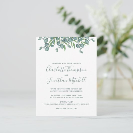 Carte Postale Eucalyptus vert Faire-part de mariage simple (Debout devant)