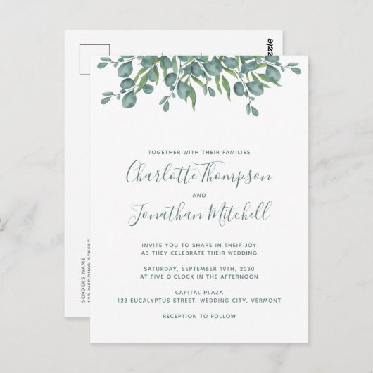 Carte Postale Eucalyptus vert Faire-part de mariage simple (Devant / Derrière)