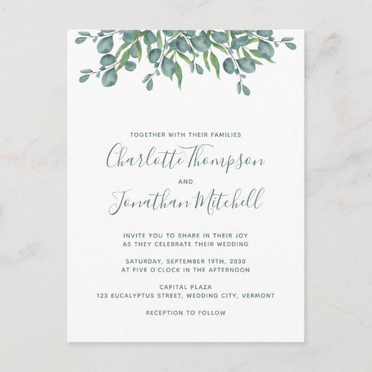 Carte Postale Eucalyptus vert Faire-part de mariage simple (Devant)