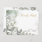 Carte Postale Eucalyptus vert & or aquarelle Mariage (Devant / Derrière)