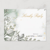 Carte Postale Eucalyptus vert & or aquarelle Mariage (Devant)