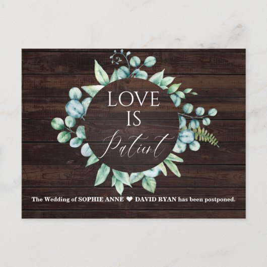 Carte Postale Eucalyptus Wreath Love Is Patient Mariage Update (Devant)