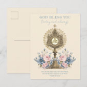 Carte Postale Eucharistie catholique Jésus Floral Bleu (Devant / Derrière)