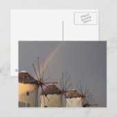 Carte Postale Europe, Grèce, Mykonos. éolienne avec arc-en-ciel (Devant / Derrière)