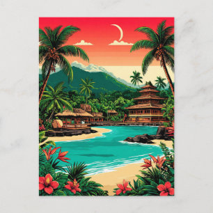 Carte Postale Évasion sur l'île tropicale au coucher du soleil d