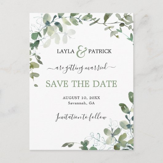 Carte Postale Événement Eucalyptus Moderne Save The Date (Devant)