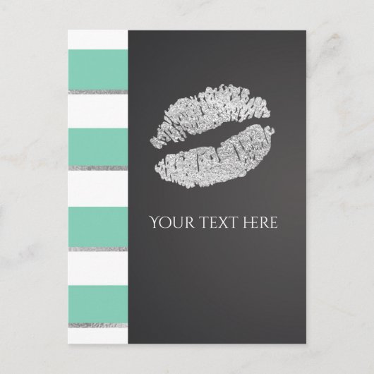 Carte Postale Événement Lèvres Vert Menthe & Blanc Faux Argent B (Devant)