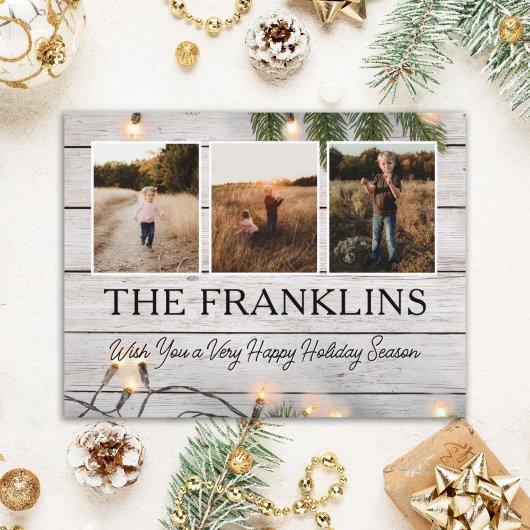 Carte Postale Evergreens et Rustic Wood Photo de Noël