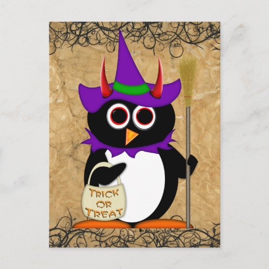 Carte postale Evil Penguin Halloween Witch (Devant)