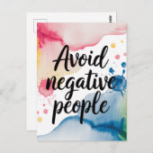 Carte Postale Évitez les personnes négatives Aquarelle Splatter (Devant / Derrière)