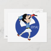 Carte Postale Evzone grecque danser avec Drapeau OPA! (Devant / Derrière)