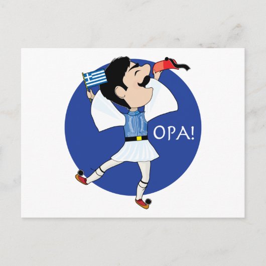 Carte Postale Evzone grecque danser avec Drapeau OPA! (Devant)