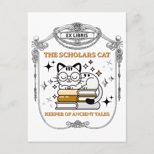 Carte Postale Ex Libris Chat Scolaire Dark Academia (Devant)