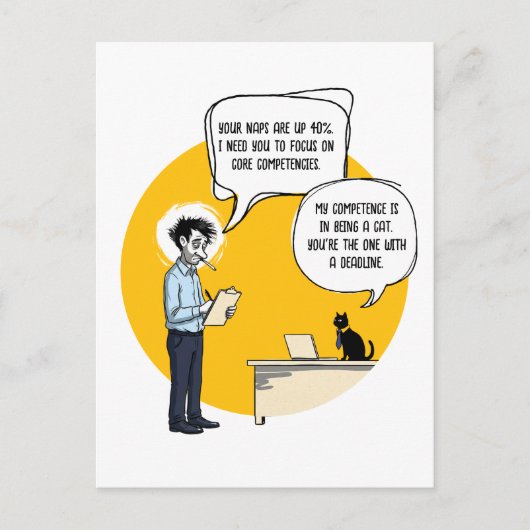 Carte Postale Examen de performance drôle de chat de bureau humo (Devant)