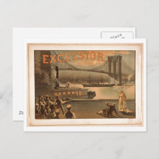 Carte Postale Excelsior 1883 Brooklyn Bridge New York City c1883 (Devant / Derrière)