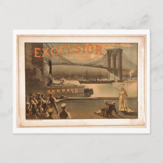 Carte Postale Excelsior 1883 Brooklyn Bridge New York City c1883 (Devant)
