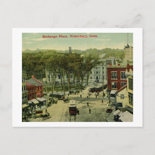 Carte Postale Exchange Place, Waterbury, Connecticut Vintage (Devant)