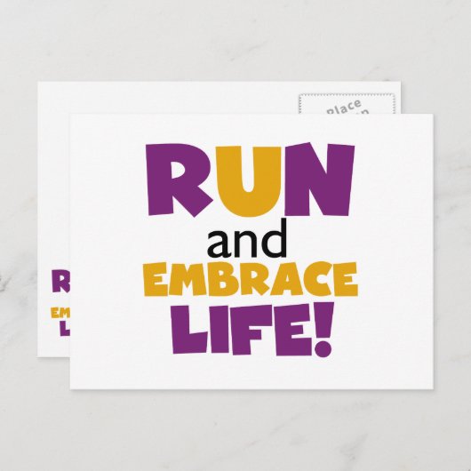 Carte Postale Exécuter Embrasser la vie violet jaune (Devant / Derrière)