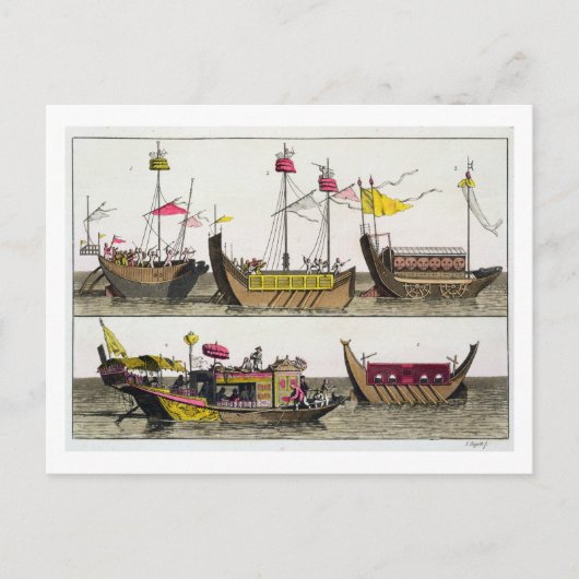 Carte Postale Exemples des bateaux chinois, illustration de 'Le (Devant)