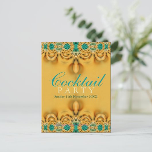 Carte postale Exotic Gold & Turquoise Party Invita (Debout devant)