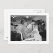 Carte Postale Expérience de barbier père fils années 1940 (Devant / Derrière)