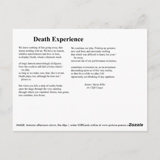 CARTE POSTALE EXPÉRIENCE DE LA MORT (Dos)