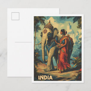 Carte Postale Exploration de l'Inde Illustration de voyage vinta